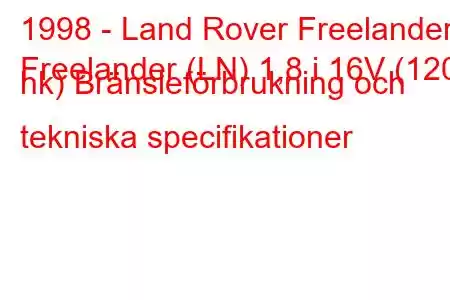 1998 - Land Rover Freelander
Freelander (LN) 1,8 i 16V (120 hk) Bränsleförbrukning och tekniska specifikationer