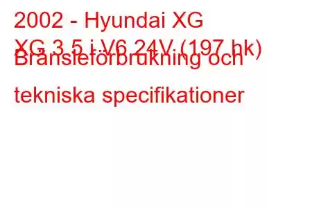 2002 - Hyundai XG
XG 3.5 i V6 24V (197 hk) Bränsleförbrukning och tekniska specifikationer