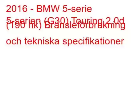 2016 - BMW 5-serie
5-serien (G30) Touring 2.0d (190 hk) Bränsleförbrukning och tekniska specifikationer