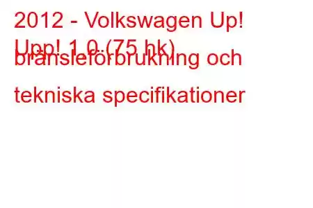 2012 - Volkswagen Up!
Upp! 1,0 (75 hk) bränsleförbrukning och tekniska specifikationer