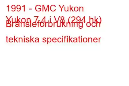 1991 - GMC Yukon
Yukon 7.4 i V8 (294 hk) Bränsleförbrukning och tekniska specifikationer