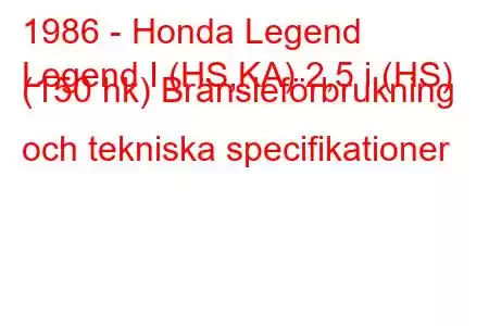 1986 - Honda Legend
Legend I (HS,KA) 2,5 i (HS) (150 hk) Bränsleförbrukning och tekniska specifikationer