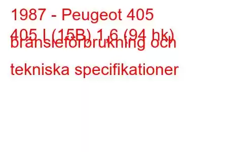 1987 - Peugeot 405
405 I (15B) 1,6 (94 hk) bränsleförbrukning och tekniska specifikationer