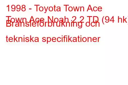 1998 - Toyota Town Ace
Town Ace Noah 2.2 TD (94 hk) Bränsleförbrukning och tekniska specifikationer