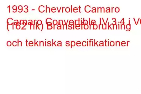 1993 - Chevrolet Camaro
Camaro Convertible IV 3.4 i V6 (162 hk) Bränsleförbrukning och tekniska specifikationer