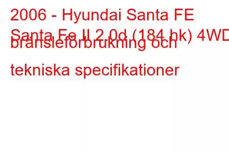 2006 - Hyundai Santa FE
Santa Fe II 2.0d (184 hk) 4WD bränsleförbrukning och tekniska specifikationer