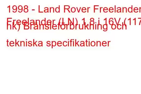 1998 - Land Rover Freelander
Freelander (LN) 1,8 i 16V (117 hk) Bränsleförbrukning och tekniska specifikationer