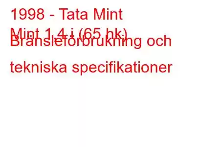 1998 - Tata Mint
Mint 1,4 i (65 hk) Bränsleförbrukning och tekniska specifikationer