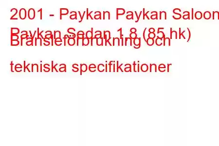 2001 - Paykan Paykan Saloon
Paykan Sedan 1,8 (85 hk) Bränsleförbrukning och tekniska specifikationer