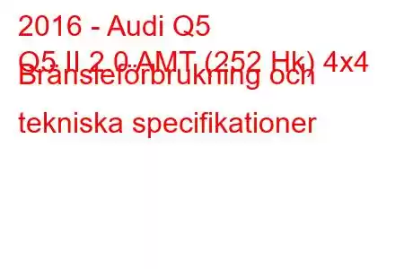 2016 - Audi Q5
Q5 II 2.0 AMT (252 Hk) 4x4 Bränsleförbrukning och tekniska specifikationer