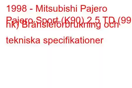 1998 - Mitsubishi Pajero
Pajero Sport (K90) 2,5 TD (99 hk) Bränsleförbrukning och tekniska specifikationer