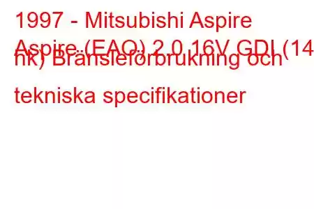 1997 - Mitsubishi Aspire
Aspire (EAO) 2.0 16V GDI (145 hk) Bränsleförbrukning och tekniska specifikationer