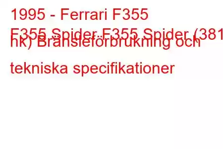 1995 - Ferrari F355
F355 Spider F355 Spider (381 hk) Bränsleförbrukning och tekniska specifikationer