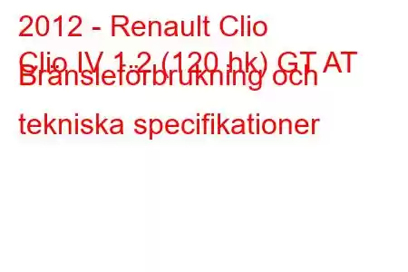 2012 - Renault Clio
Clio IV 1.2 (120 hk) GT AT Bränsleförbrukning och tekniska specifikationer