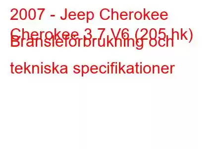 2007 - Jeep Cherokee
Cherokee 3.7 V6 (205 hk) Bränsleförbrukning och tekniska specifikationer