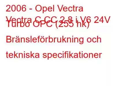 2006 - Opel Vectra
Vectra C CC 2.8 i V6 24V Turbo OPC (255 hk) Bränsleförbrukning och tekniska specifikationer