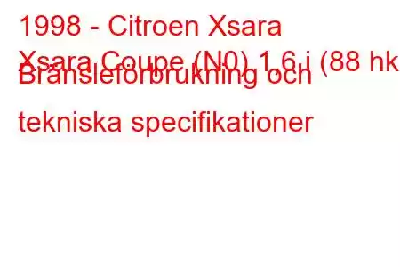 1998 - Citroen Xsara
Xsara Coupe (N0) 1,6 i (88 hk) Bränsleförbrukning och tekniska specifikationer