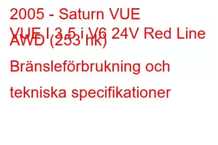 2005 - Saturn VUE
VUE I 3.5 i V6 24V Red Line AWD (253 hk) Bränsleförbrukning och tekniska specifikationer