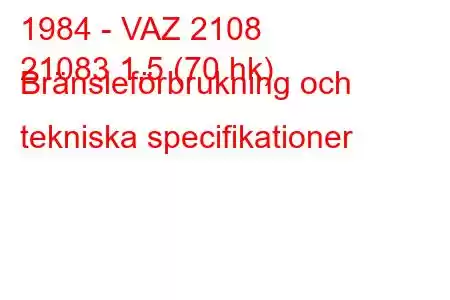 1984 - VAZ 2108
21083 1,5 (70 hk) Bränsleförbrukning och tekniska specifikationer