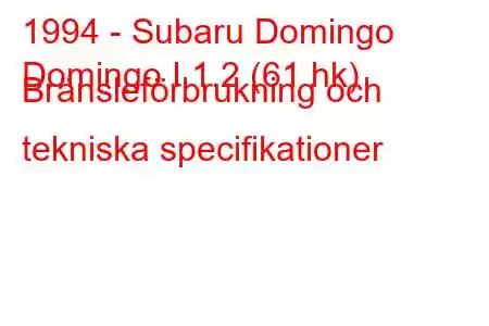 1994 - Subaru Domingo
Domingo I 1.2 (61 hk) Bränsleförbrukning och tekniska specifikationer