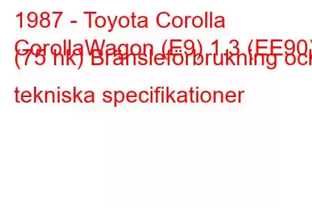 1987 - Toyota Corolla
CorollaWagon (E9) 1.3 (EE90) (75 hk) Bränsleförbrukning och tekniska specifikationer