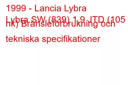 1999 - Lancia Lybra
Lybra SW (839) 1,9 JTD (105 hk) Bränsleförbrukning och tekniska specifikationer