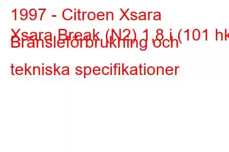 1997 - Citroen Xsara
Xsara Break (N2) 1,8 i (101 hk) Bränsleförbrukning och tekniska specifikationer