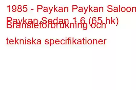 1985 - Paykan Paykan Saloon
Paykan Sedan 1,6 (65 hk) Bränsleförbrukning och tekniska specifikationer