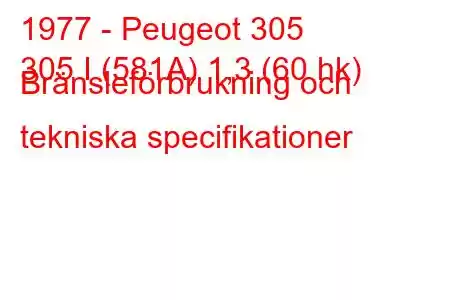 1977 - Peugeot 305
305 I (581A) 1,3 (60 hk) Bränsleförbrukning och tekniska specifikationer