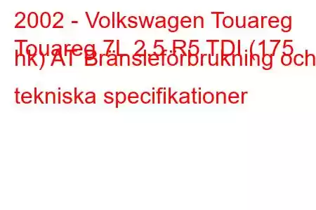 2002 - Volkswagen Touareg
Touareg 7L 2,5 R5 TDI (175 hk) AT Bränsleförbrukning och tekniska specifikationer