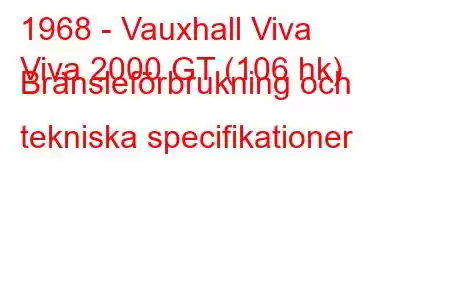 1968 - Vauxhall Viva
Viva 2000 GT (106 hk) Bränsleförbrukning och tekniska specifikationer