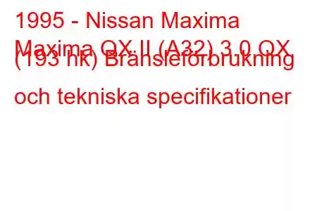 1995 - Nissan Maxima
Maxima QX II (A32) 3.0 QX (193 hk) Bränsleförbrukning och tekniska specifikationer