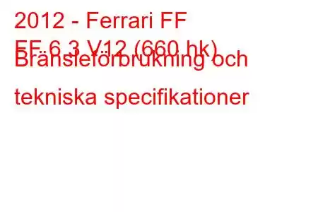 2012 - Ferrari FF
FF 6.3 V12 (660 hk) Bränsleförbrukning och tekniska specifikationer