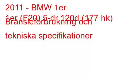 2011 - BMW 1er
1er (F20) 5-dr 120d (177 hk) Bränsleförbrukning och tekniska specifikationer