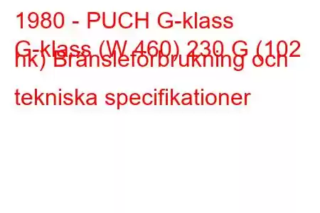 1980 - PUCH G-klass
G-klass (W 460) 230 G (102 hk) Bränsleförbrukning och tekniska specifikationer