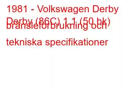 1981 - Volkswagen Derby
Derby (86C) 1.1 (50 hk) bränsleförbrukning och tekniska specifikationer