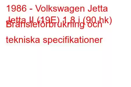 1986 - Volkswagen Jetta
Jetta II (19E) 1,8 i (90 hk) Bränsleförbrukning och tekniska specifikationer