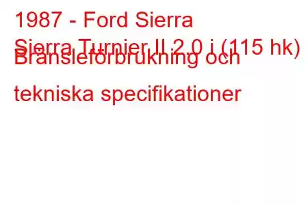 1987 - Ford Sierra
Sierra Turnier II 2.0 i (115 hk) Bränsleförbrukning och tekniska specifikationer