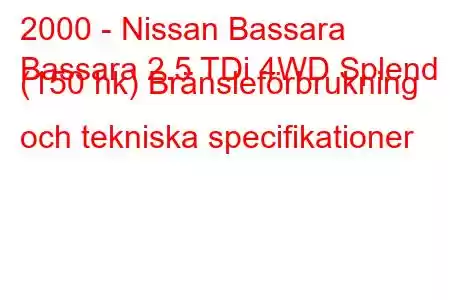 2000 - Nissan Bassara
Bassara 2.5 TDi 4WD Splend (150 hk) Bränsleförbrukning och tekniska specifikationer