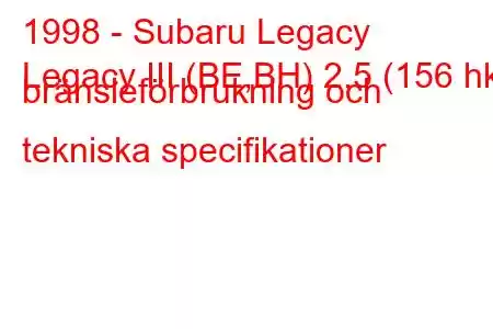 1998 - Subaru Legacy
Legacy III (BE,BH) 2,5 (156 hk) bränsleförbrukning och tekniska specifikationer