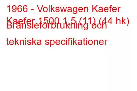 1966 - Volkswagen Kaefer
Kaefer 1500 1,5 (11) (44 hk) Bränsleförbrukning och tekniska specifikationer