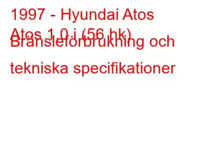 1997 - Hyundai Atos
Atos 1,0 i (56 hk) Bränsleförbrukning och tekniska specifikationer