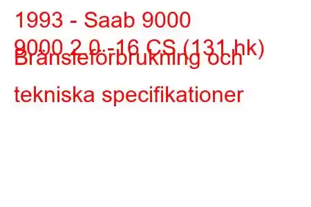 1993 - Saab 9000
9000 2.0 -16 CS (131 hk) Bränsleförbrukning och tekniska specifikationer