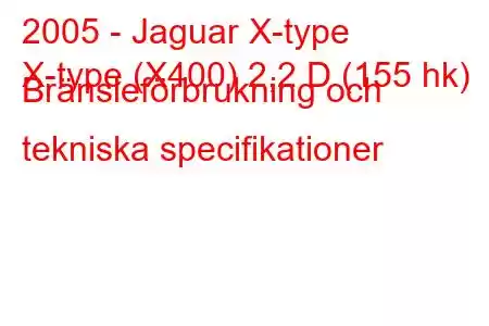 2005 - Jaguar X-type
X-type (X400) 2,2 D (155 hk) Bränsleförbrukning och tekniska specifikationer