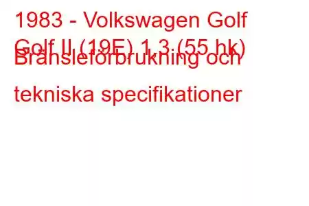 1983 - Volkswagen Golf
Golf II (19E) 1,3 (55 hk) Bränsleförbrukning och tekniska specifikationer