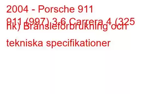 2004 - Porsche 911
911 (997) 3.6 Carrera 4 (325 hk) Bränsleförbrukning och tekniska specifikationer