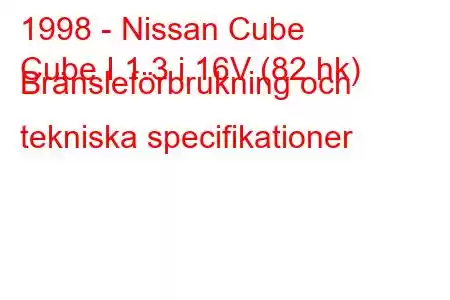 1998 - Nissan Cube
Cube I 1.3 i 16V (82 hk) Bränsleförbrukning och tekniska specifikationer