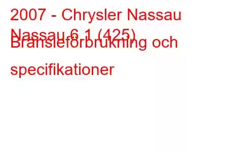 2007 - Chrysler Nassau
Nassau 6.1 (425) Bränsleförbrukning och specifikationer