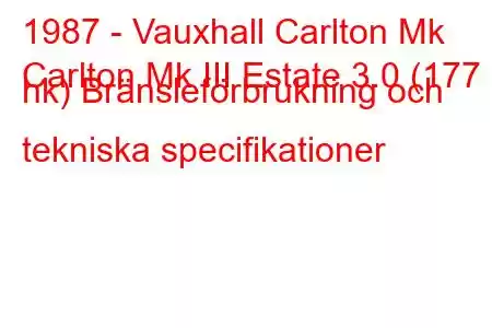 1987 - Vauxhall Carlton Mk
Carlton Mk III Estate 3.0 (177 hk) Bränsleförbrukning och tekniska specifikationer