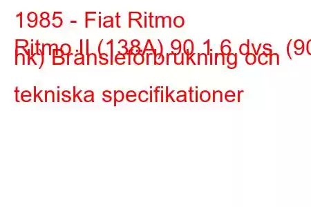 1985 - Fiat Ritmo
Ritmo II (138A) 90 1,6 dvs. (90 hk) Bränsleförbrukning och tekniska specifikationer